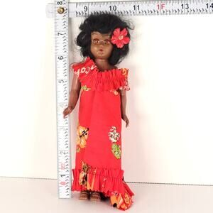 Vintage Willadean of Hawaii Doll 8” Red Floral Dress Aloha Souvenir